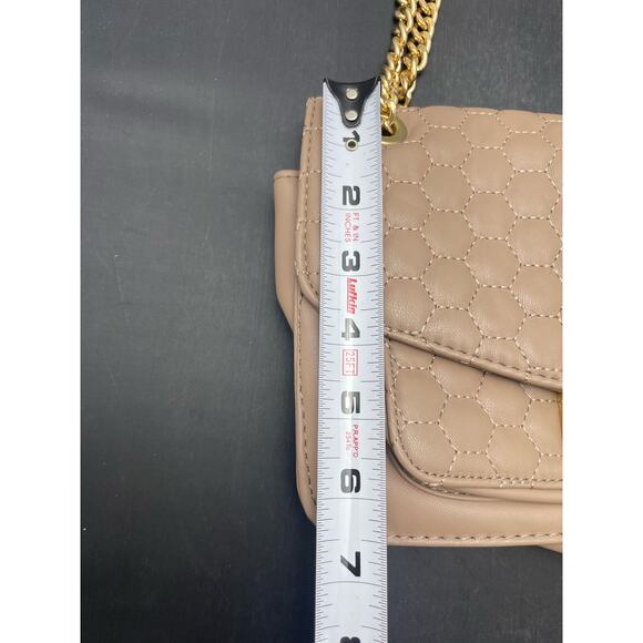 Bebe Quilted Flap Crossbody Double/Single Gold Chain Taupe Purse - Picture 9 of 11